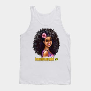 Jamaican girl I with pink hibiscus flower in her big natural afro hair. The best Gifts for black women 2022 Jamaica Tank Top